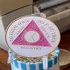 32 Year AA AA Medallion Medallion Pink Glitter White Glow Tri-Plate Sobriety Chip view 4