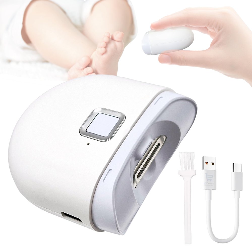 NineLife Basics Automatic Electric Nail Trimmer/Clipper with LED Light & 2 Speeds with Nail Scraps Storage, USB-C Rechargeable Fingernail Clipper/Trimmer for Babies, Children, Kids, Adults, White