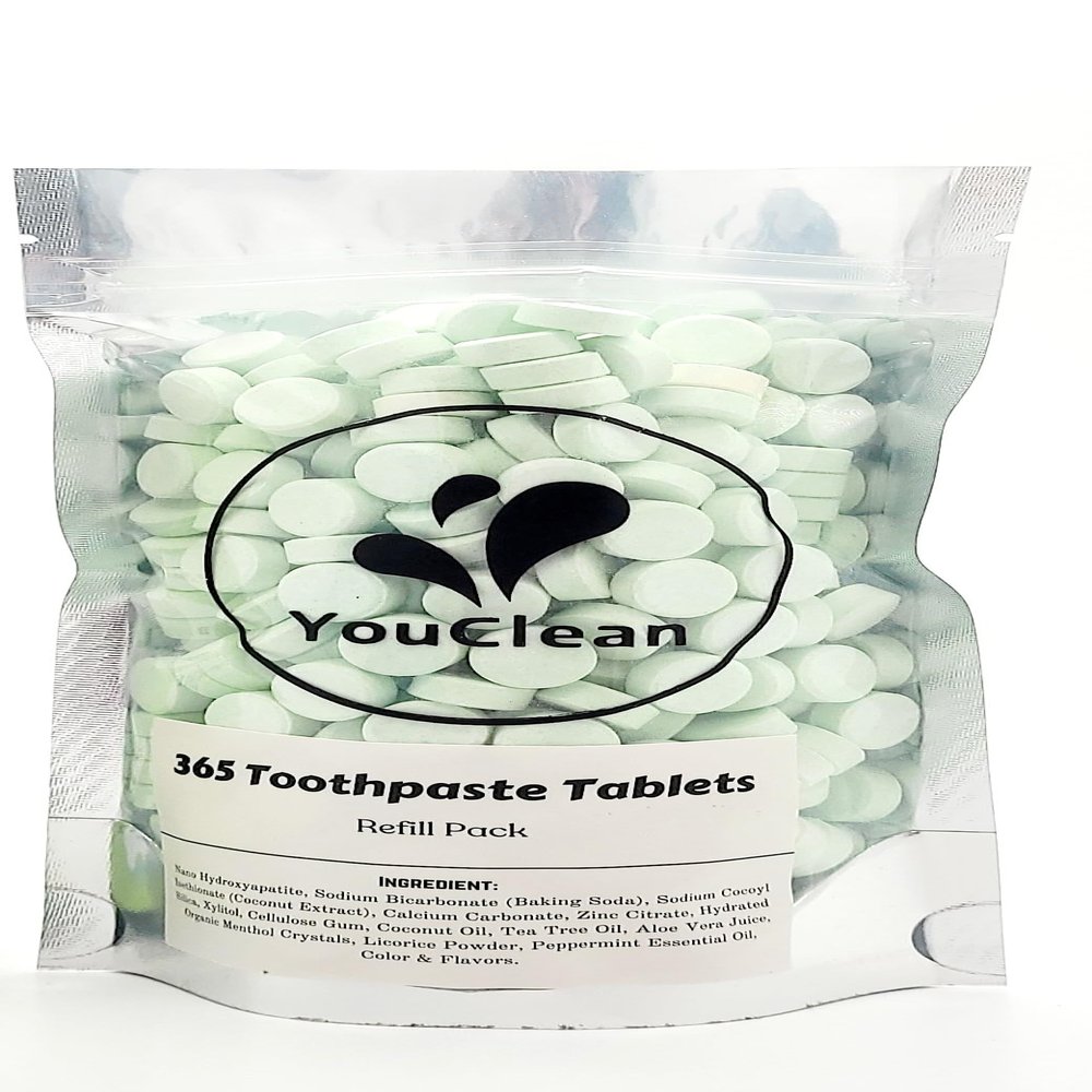 YouClean Refill Pack - 365 Toothpaste Tablets - Natural Remineralization & Whitening with Nano Hydroxyapatite - Travel or Daily Use - Fluoride Free (Matcha365)