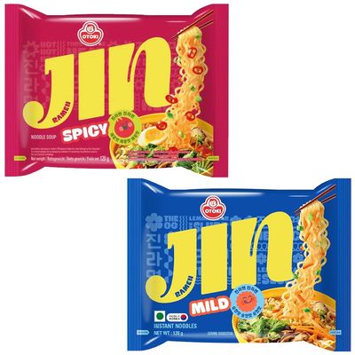 BOX OF LIFE Ottogi Jin ramen 2 Flavor Combo (Mild + Spicy) / Korean Noodles/Each 2 Pack, Total 4 Packs