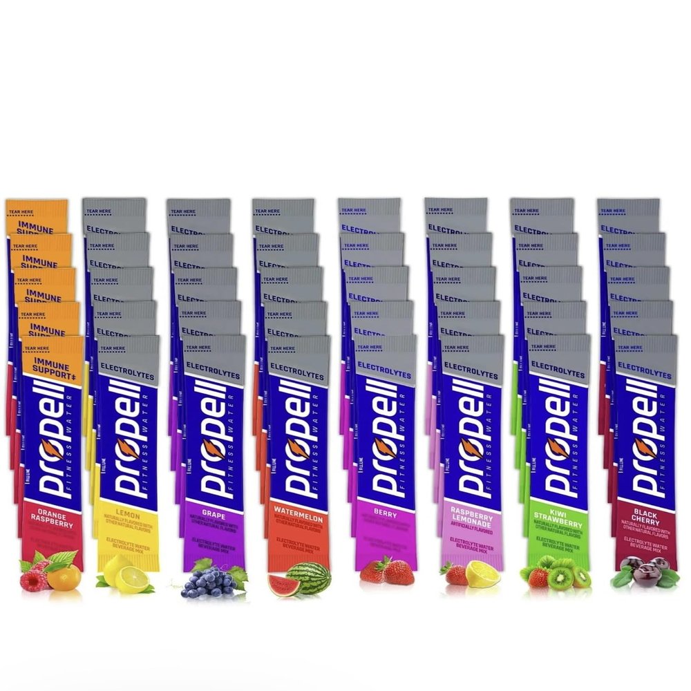 ALL 8 FLAVORS Powder Packets Variety Pack, Total 40 Packets of 8 Different Flavors: Lemon, Watermelon, Black Cherry, Grape, Berry, Kiwi Strawberry, Rasberry Lemonade, and Orange Rasberry - With Electrolytes, Vitamins, Immune Support and No Sugar Adde