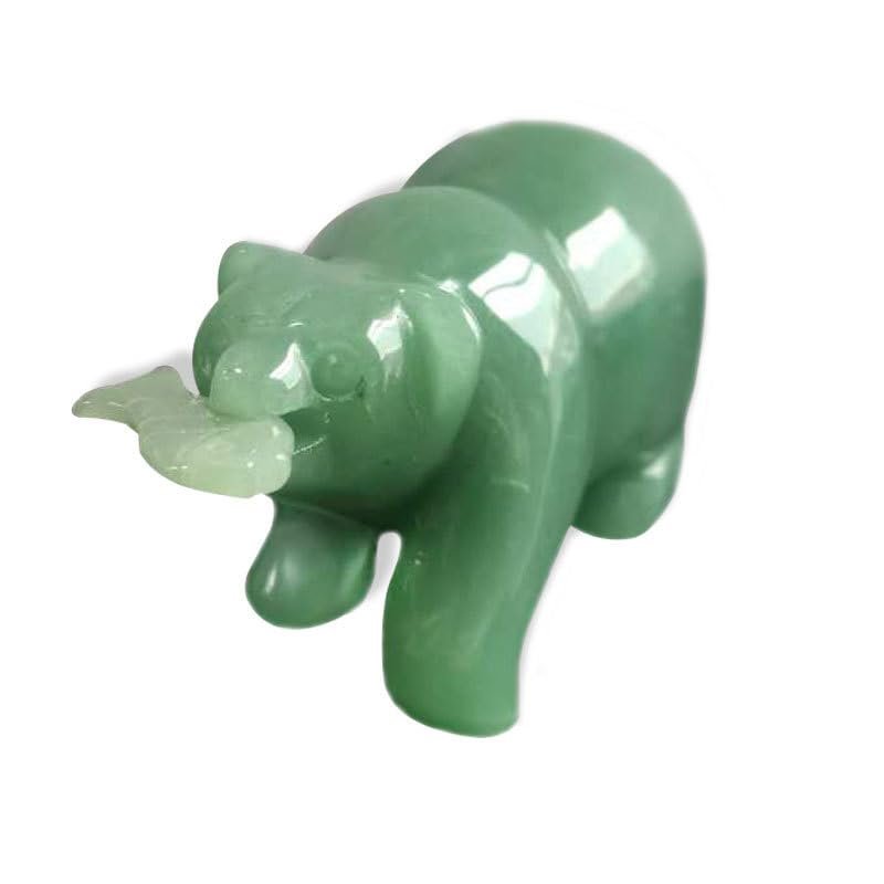 DNSBOND Natural Jade Bear with Mouth Fish Ornament Green Dongling Sculpture Standing Polar Bear, 1 Inch