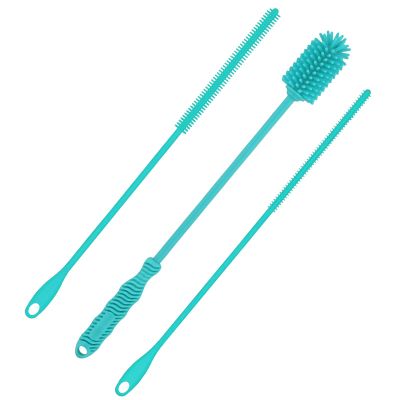 3pcs Silicone Bottle Brush & Straw Cleaner Brush, Reusable Straw Cleaning Brush Water Cup Brush Set Extra Long Brush Kit Bottle Accessories for Stanley Tumbler & Metal Glass Straws (Blue)