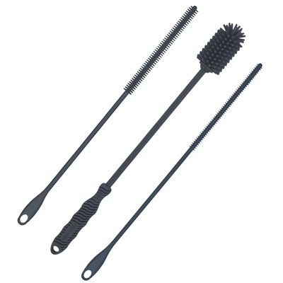 3pcs Silicone Bottle Brush & Straw Cleaner Brush, Reusable Straw Cleaning Brush Water Cup Brush Set Extra Long Brush Kit Bottle Accessories for Stanley Tumbler & Metal Glass Straws (Grey)