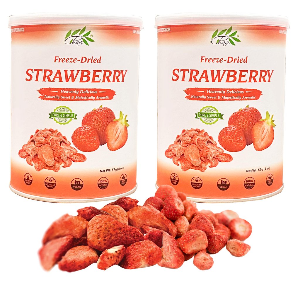 CHAVI Freeze-Dried Strawberry - Pack of 2 x 2 oz - Healthy 1 Ingredient Superfood - No Added Sugars or Preservatives - Non-GMO, Vegan, Gluten-Free | Long Shelf Life | 2 Cans