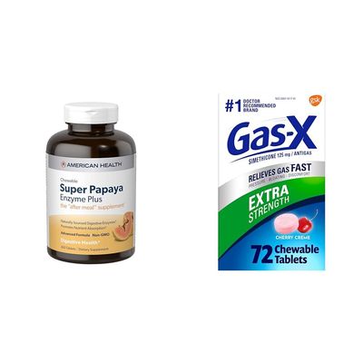 American Health Super Papaya Enzyme Plus Chewable Tablets, 360 Count & Gas-X Extra Strength Chewable Gas Relief Tablets, Cherry Flavor - 72 Count Bundle