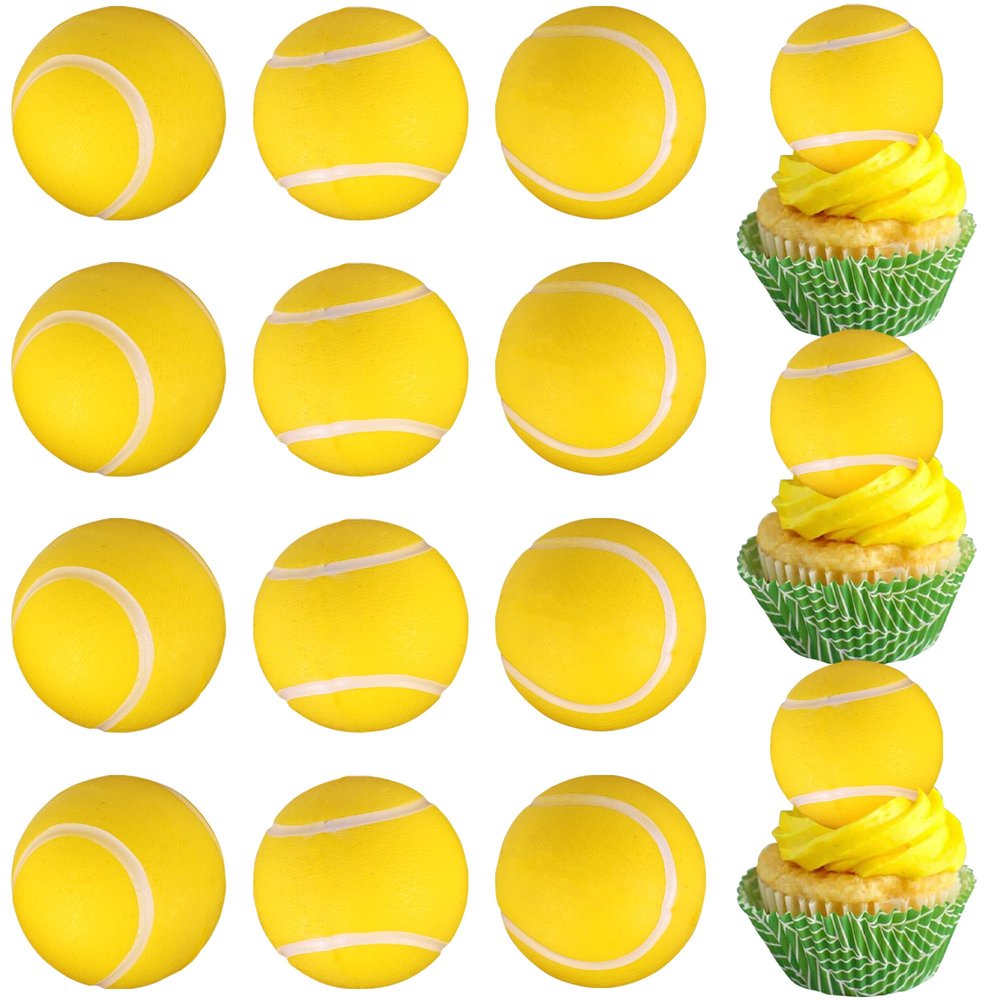 12 Pack Tennis Cupcake Toppers Foam Tennis Ball Cupcake Picks for Kids Sport Theme Birthday Party Baby Shower Cupcake Decorations Supplies