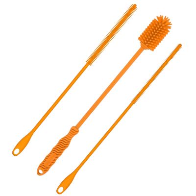 3pcs Silicone Bottle Brush & Straw Cleaner Brush, Reusable Straw Cleaning Brush Water Cup Brush Set Extra Long Brush Kit Bottle Accessories for Stanley Tumbler & Metal Glass Straws (Orange)