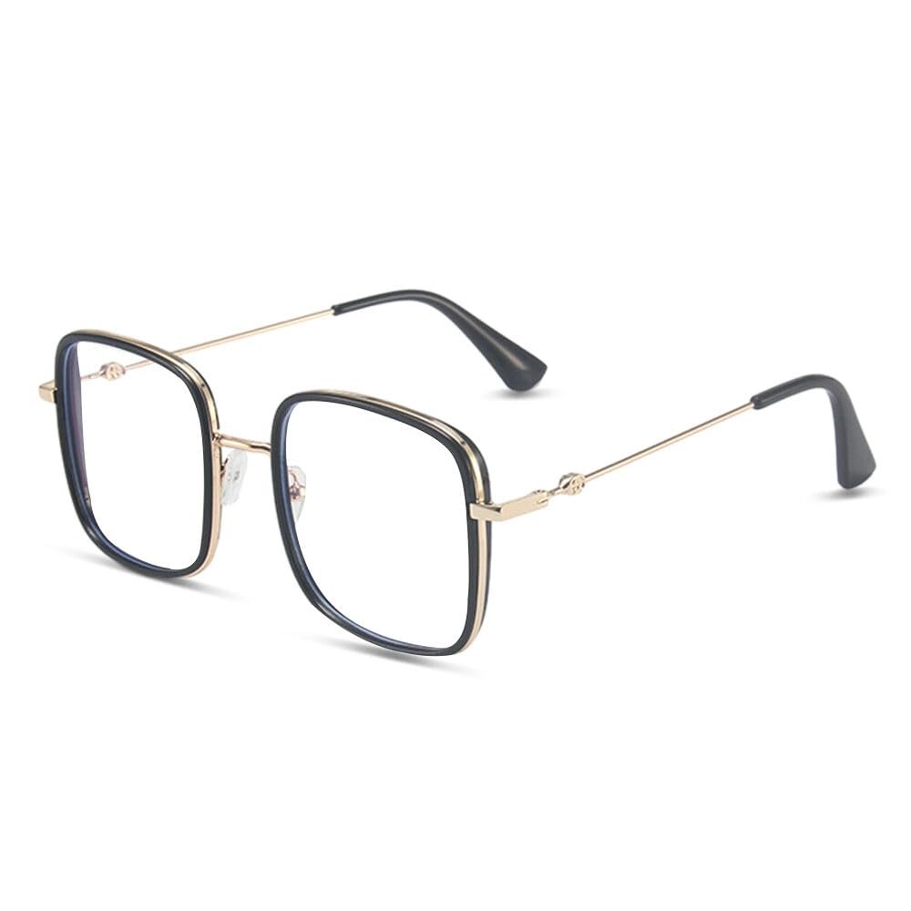 AOOLIA Stylish Square Reading Glasses for Women Men, TR90 Metal Eyeglasses Frame Reader, Blue Light Blocking Glasses Computer (Black, 3, x)