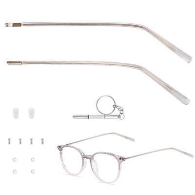 1 Pair Eyeglass Replacement Arm with Transparent Legs, Universal Glasses Arm Legs Replacement with Tools, Metal Glasses Replacement for Eyeglasses Repair (Gold)