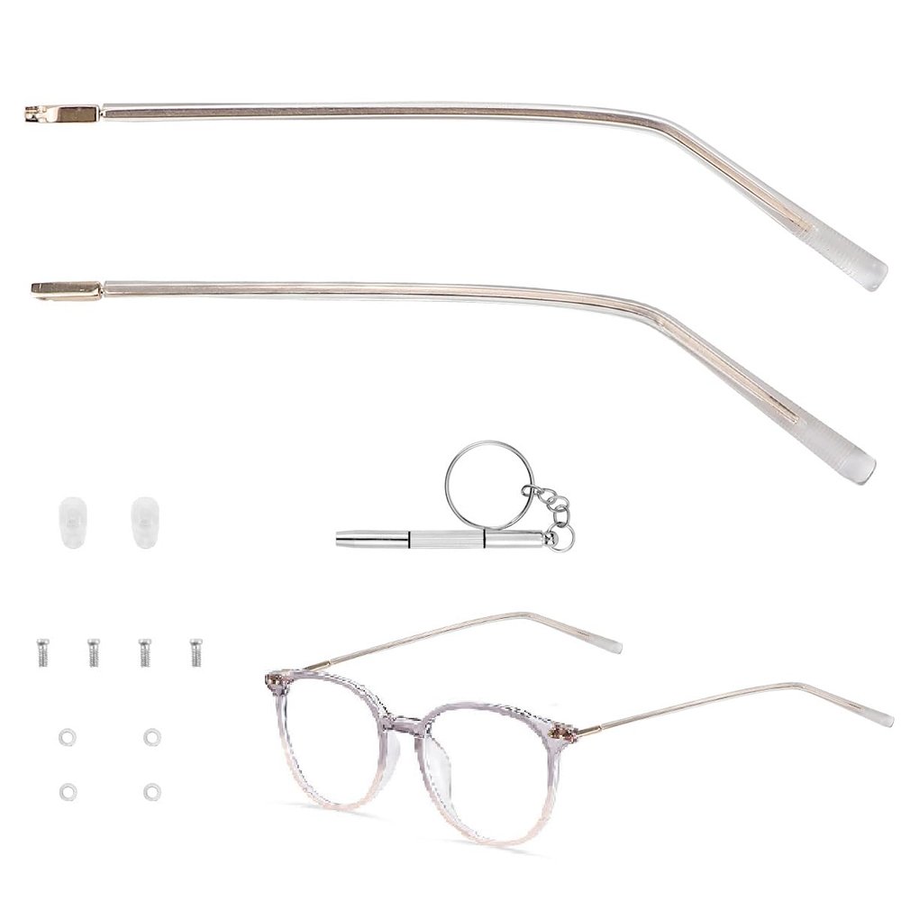 1 Pair Eyeglass Replacement Arm with Transparent Legs, Universal Glasses Arm Legs Replacement with Tools, Metal Glasses Replacement for Eyeglasses Repair (Gold)