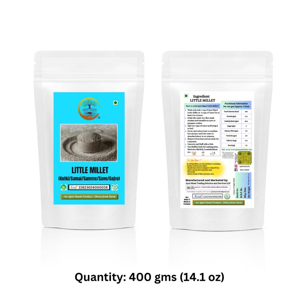 Apni Maati Little Millet, Whole Grain, Kutki/Samai/Samme/Save/Gajro/Shavan/Saamai/Sama Kannada, Gluten-free Millet Rice, Direct from Farm (400, Grams)