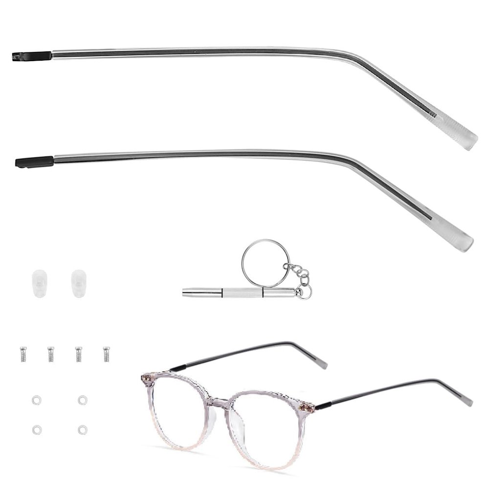 1 Pair Eyeglass Replacement Arm with Transparent Legs, Universal Glasses Arm Legs Replacement, Metal Glasses Replacement for Eyeglasses Repair (Black)