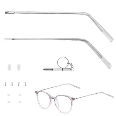 1 Pair Eyeglass Replacement Arm with Transparent Legs, Universal Glasses Arm Legs Replacement, Metal Glasses Replacement for Eyeglasses Repair (Silver)