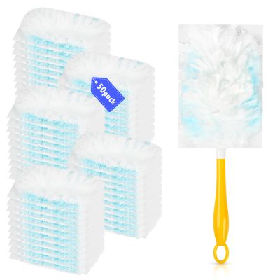 50 Count 180 Multi-Surface Feather Duster Refills Compatible with Swiffer Handle, Heavy Duty Duster Replacement with 1 Handle