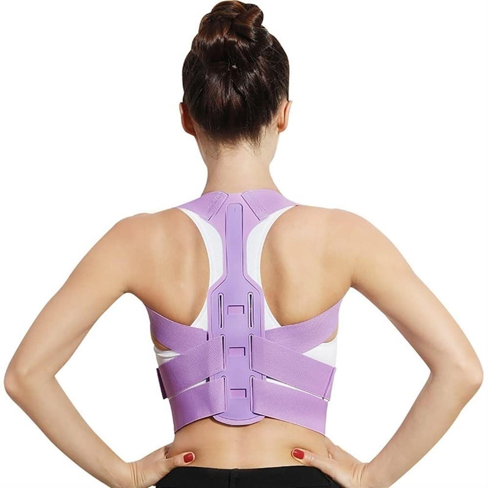 KANGJIEM Brace Support Belt Women Adjustable Upper Back Posture Corrector Neck Clavicle Spine Shoulder Back Lumbar Support Belt Corset Hunchback Correction(Purple,S)