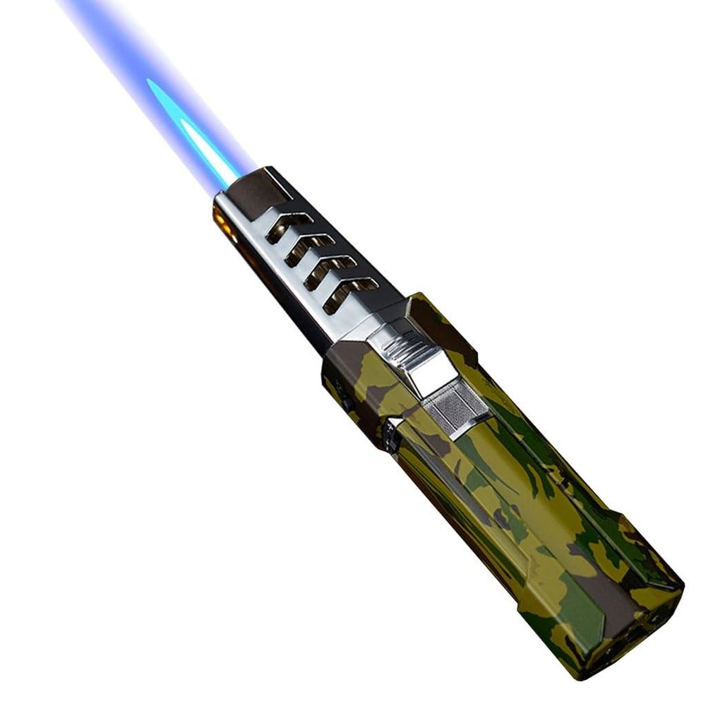 Windproof Turbine Torch Lighter, Refillable Butane Gas Lighter, Portable Metal Inflatable Windproof Jet Large Fire Power Lighter, Suitable for Candle Cigar Kitchen Outdoor Camping, Barbecue(T6)