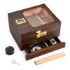 Cigar Humidor, Handcrafted Cedar Cigar Box, Glass Top Desktop Humidor with Digital Hygrometer, Ceder Wood Tray, Humidifier, Divider, Drawer and Combination Lock, Cigar Gift for Men view 1