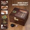 Cigar Humidor, Handcrafted Cedar Cigar Box, Glass Top Desktop Humidor with Digital Hygrometer, Ceder Wood Tray, Humidifier, Divider, Drawer and Combination Lock, Cigar Gift for Men view 2