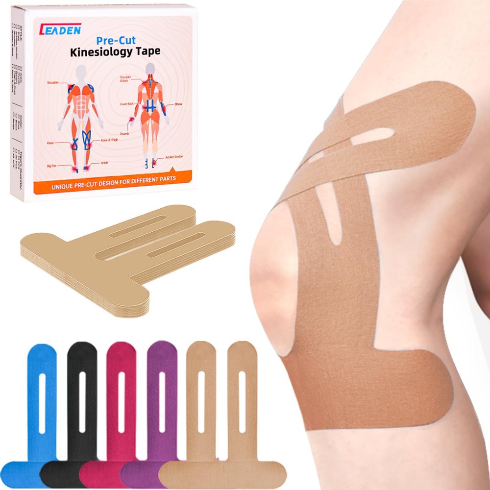 IEADEN Precut Kinesiology Tape for Knees, 10 Pcs - Knee Support & Stability, Knee Pain Relief Athletic Tape - Waterproof & Elastic, Breathable Hypoallergenic Latex-Free Tape, Beige