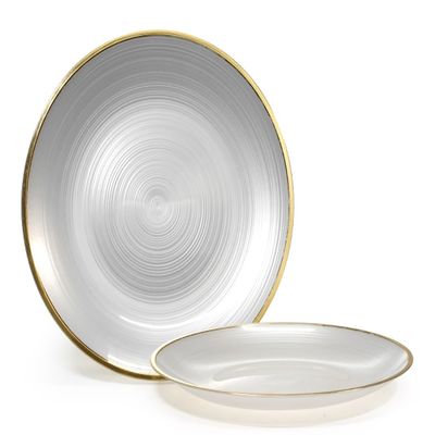 " OCCASIONS " 120 Plates Pack, Disposable Wedding Party Plastic Plates (10'' Dinner Plate, Belize in White Pearl & Gold)