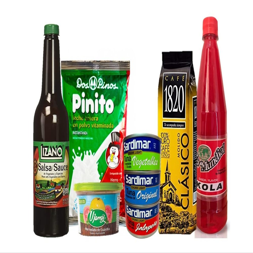 8 Pack Assorted Products from Costa Rica - Surtido Salsa Lizano, Cafe 1820, Atun Sardimar, Jalea Ujarras, Leche Pinito