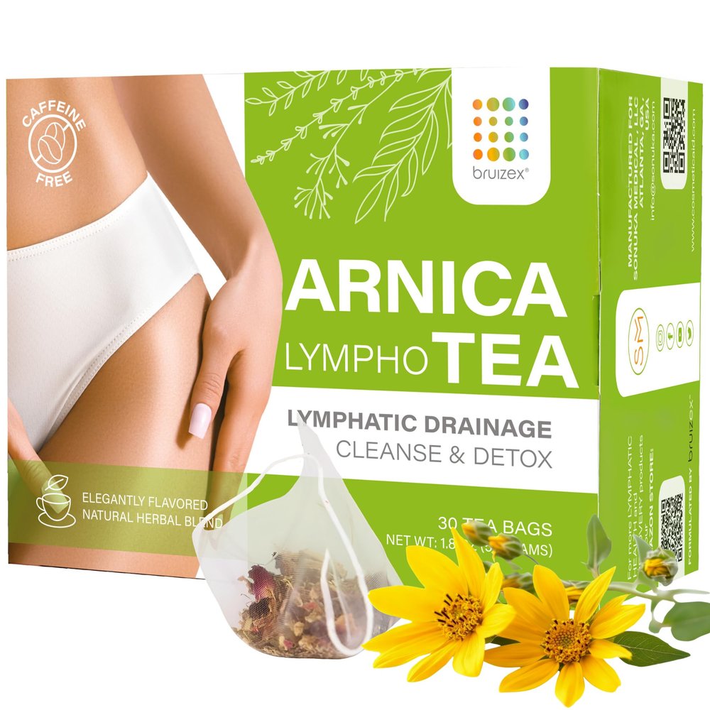 Bruizex Arnica Tea for Bruising and Swelling, Post Surgery Recovery after Liposuction, Tummy Tuck, 360 Lipo, BBL I Blend For Lymphatic Drainage Massage & Fibrosis with Ginger I 30 arnica tea bags