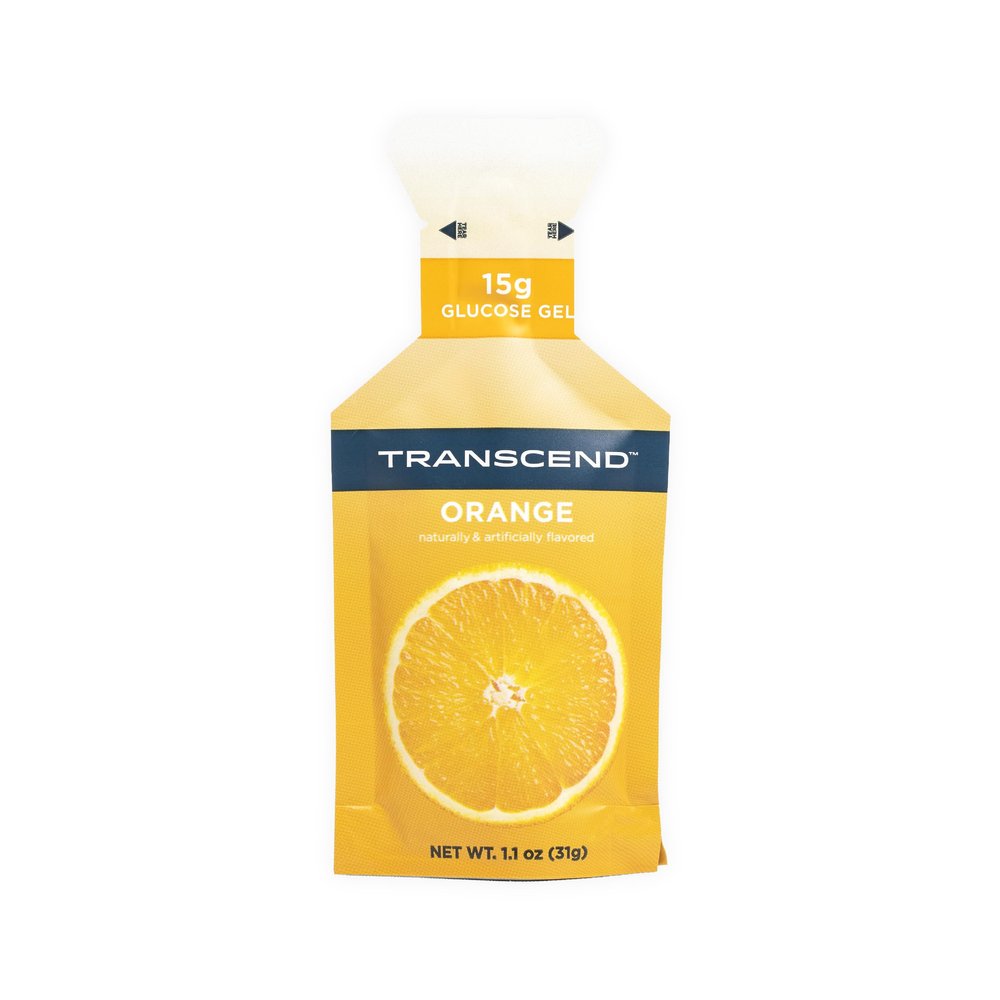 Transcend Foods Orange Gel (1.1 oz, Pack of 38) Fast-Acting Carb Gel Orange Flavor Caffeine Free