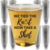 Cloverjoyed Disposable Plastic Wedding Shot Glasses, 200 Pack, 'We Tied the Knot Now Take a Shot' with Ring Design, Perfect for Weddings, Bridal Showers, Engagement Parties view 1