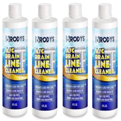 Brodys - A/C HVAC Drain Line Cleaner, Bottle, 2 MONTH SUPPLY, (Great to use at home, in the office, at restaurants and large commercial buildings) (8oz, 4, Count)