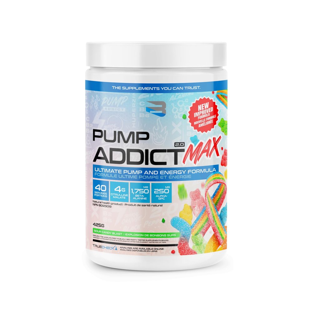 Believe Supplements - Pump Addict Max Pre-Workout Powder - Enhanced Energy, Focus, and Endurance (40 Serving, Sour Candy Blast)