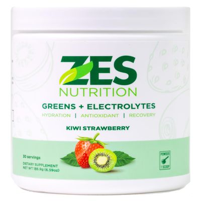ZES Nutrition Greens + Electrolytes, Kiwi Strawberry Flavor, Vegan, Non-GMO, Green Powder, Daily Green Boost, Vegetable Powder Supplement, Organic Electrolytes, Recovery & Support, Smoothie Mix