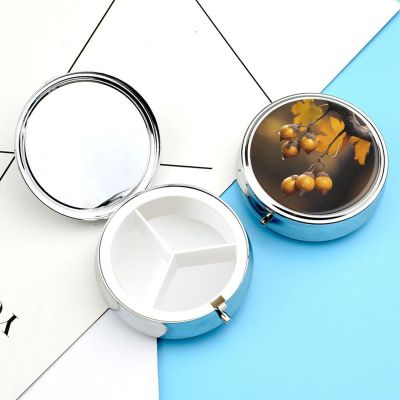 Pill Box Round Pill Case Pill Organizer with 3 Compartment Acorns and Leaves Pill Cases for Travel Waterproof Medicine Organizer Box Travel Pillbox Pill Containers Vitamin Organizer