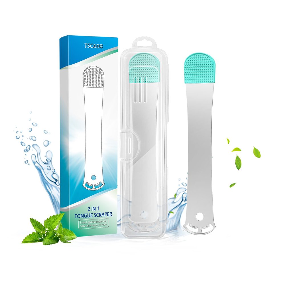 1pcs Tongue Scraper Cleaner, Moosec Bad Breath Treament Get Rid of White Tongue, 100% BPA Free