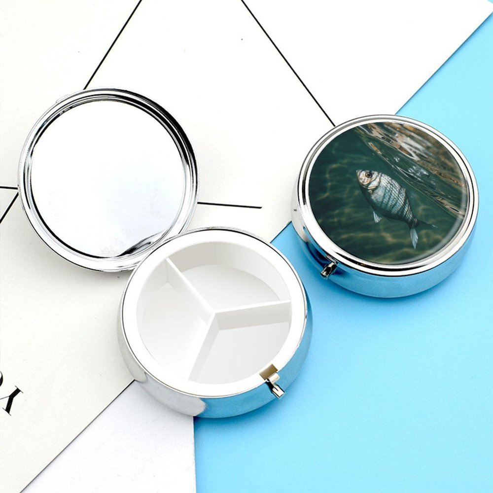 Pill Box Round Pill Case Pill Organizer with 3 Compartment Fish in Water Pill Cases for Travel Waterproof Medicine Organizer Box Travel Pillbox Pill Containers Vitamin Organizer