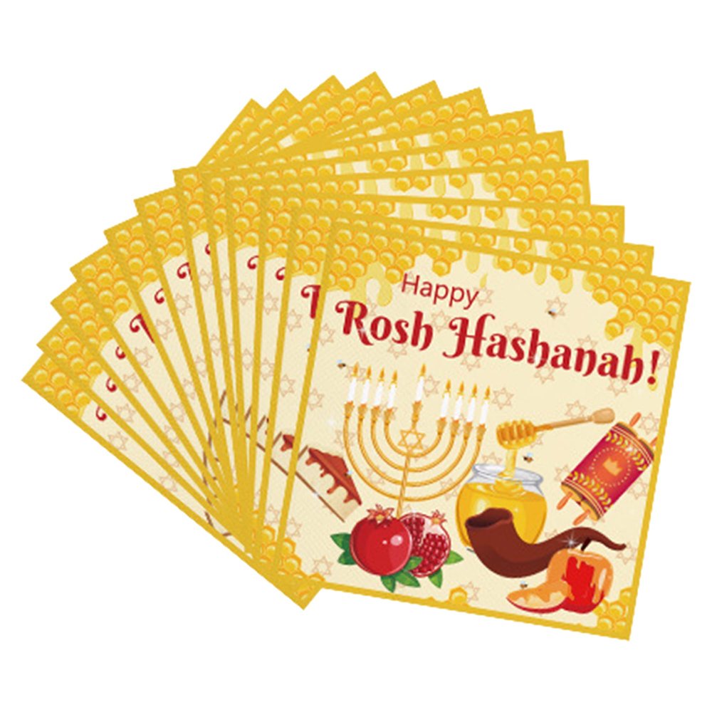 24Pcs Rosh Hashanah Napkins,Disposable Paper Napkins for Party Supplies,Shana Tova High Holy Day Hand Towel Happy Rosh Hashanah Napkins for The Jewish New Year Party Home Kitchen Decorations (Yellow)