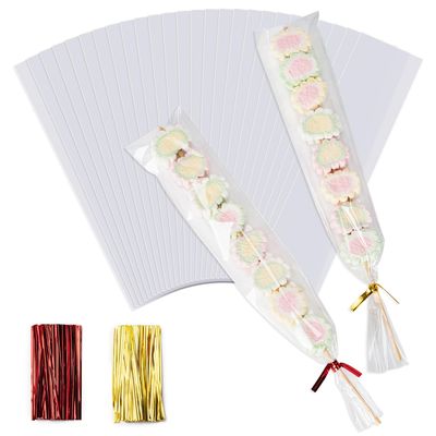 Aegero Cello Cellophane Treat Bags, 200 Pcs 2x10 Inches Clear Cellophane Bags with 200 Twist Ties for Gift Wrapping,Packaging Candies,Dessert,Bakery,Party Favors