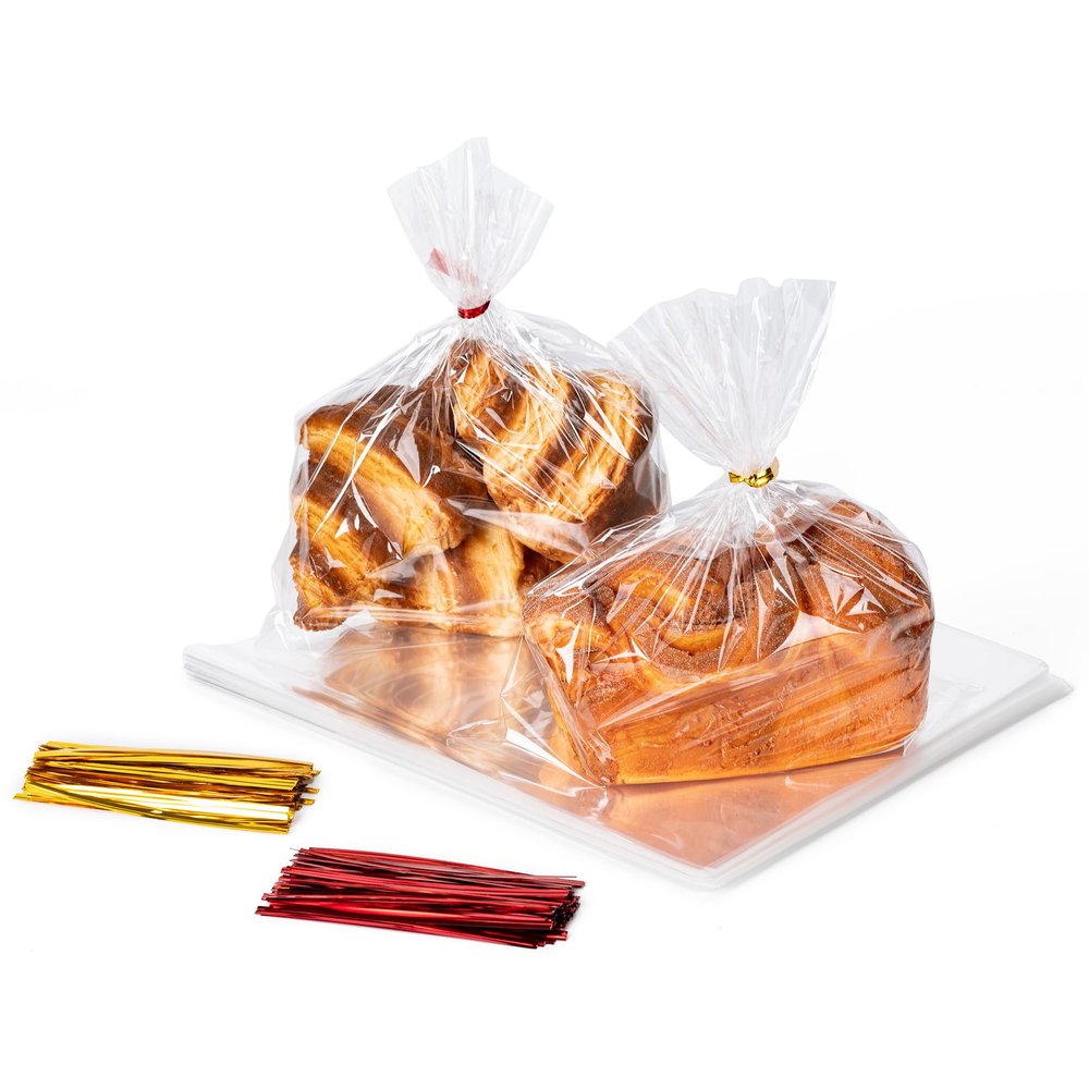 Aegero Cello Cellophane Treat Bags, 200 Pcs 8x10Inches Clear Cellophane Bags with 200 Twist Ties for Gift Wrapping,Packaging Candies,Dessert,Bakery,Party Favors