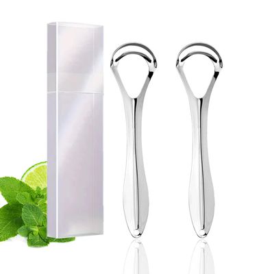 2 Pack Tongue Scraper with Travel Case, Medical Grade Metal Tongue Scrapers for Adults & Kids, Dual-Layer Tongue Cleaners Set for Fresh Breath, Stainless Steel Reusable Tongue Scrubber