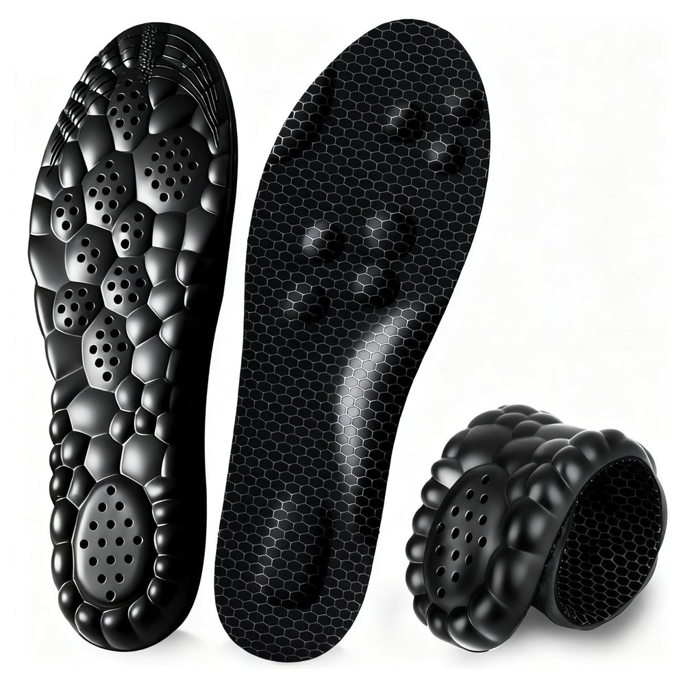 4D Cloud Insoles for Men and Women, Arch Support Insoles, Memory Foam Insoles, Shock Absorption and Cushioning Sports Shoe Insoles for Foot & Joint Support (Graphene Black, L Men 8-9 / Women 9-10)
