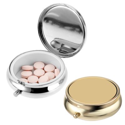 2Pcs Pill Box Small Pill Case for Purse or Pocket, Portable Cute Pill Container Metal Pill Box Decorative Medicine, Vitamin, Fish Oil and Supplements Holder Organizer (Silver&Gold)