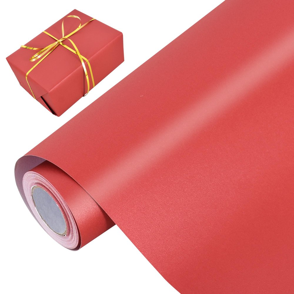BEISHIDA Red Gift Wrapping Paper Solid Color Pearly-Lustre Wrapping Paper Roll Matte Gift Wrap Paper, Packing Paper for Wedding, Birthday, Graduation, Christmas Wrapping Paper(17inches X 32.8ft)