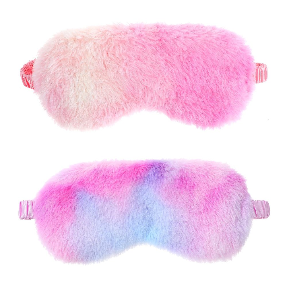 2 Pcs Plush Eye Mask Soft Sleeping Blindfold Eye Cover Comfortable Furry Faux Fur Sleeping Mask Satin Nap Night Eyeshade Cover for Women Men Gift (Purple, Red)
