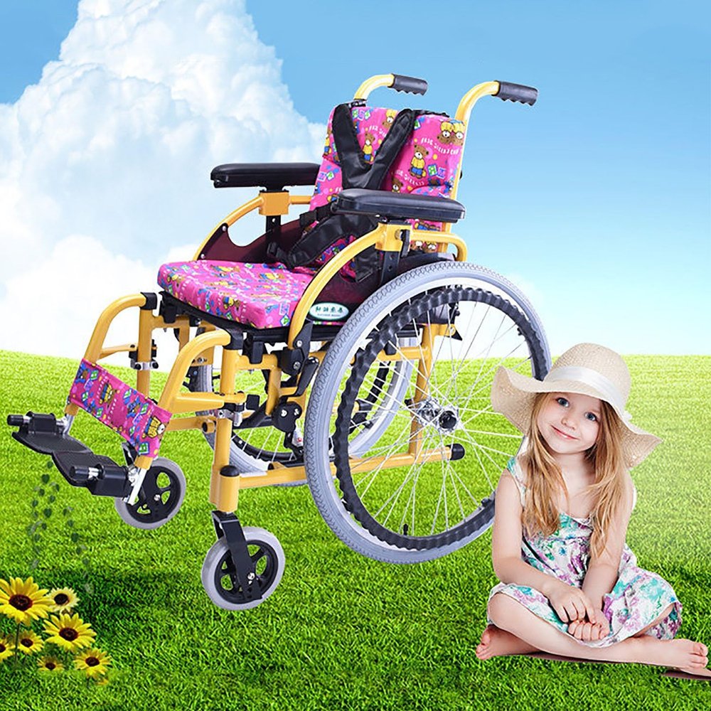 JDGPLM Lightweight Aluminium Wheelchair, Pediatric Wheelchair Folding Lightweight Medical Children's Wheelchair Trolley Kids Manual Wheelchair