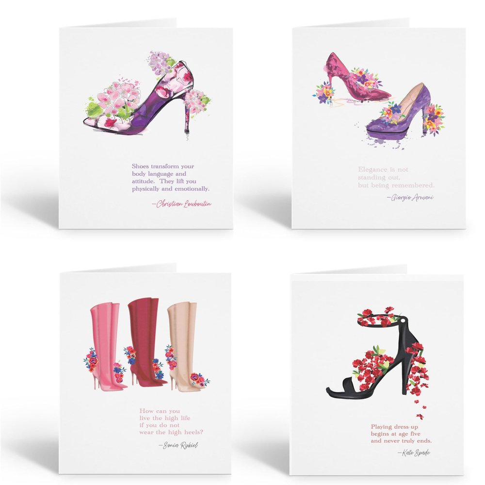 Stonehouse Collection | Fashionable Shoe Note Card Set | Inspiring Quote Note Cards for Positive Correspondence | Fashion Designer (Assorted)
