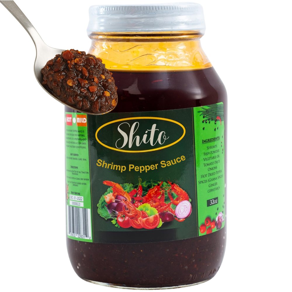 African Delights Julie's Special Shito,Ghana Shito with Fish Sauce & Spices,Premium Blend with Fish Paste, Shrimp Paste, and Hot Dried Pepper (32oz Hot)