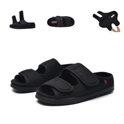 KUMUROETA Extra Wide Diabetic Foot Shoes,Unisex for Swollen Feet,Adjustable Slippers,Men's Diabetic Sandals for Obesity,Hallux Valgus,Plantar Fasciitis,Arthritis,Black