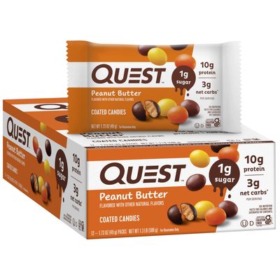 Quest Nutrition Coated Candies, Peanut Butter, Candy, 1g Sugar, 10g Protein, 4g Net Carbs, Gluten Free, Keto Friendly, 12 Count