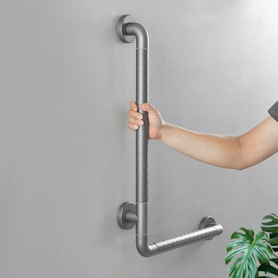 304 Stainless Steel Vertical Angle Bathroom Grab Bar,L-Shaped Adjustable Bath Grips for Elderly Handicap,Nylon Dark Grey Toilet Safety Assist Device for Stairs(Size:40 * 60cm,Color:Dark Grey)