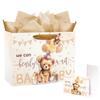 16" Large Baby Boy Girl Gift Bag, 3D Making Bear Baby Gift Bag with Handle, Tissue Paper and Greeting Card view 1